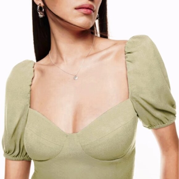 ARITZIA WILFRED "NOVELLA" Puff Sleeve Blouse In Sage Frost - Picture 3 of 16